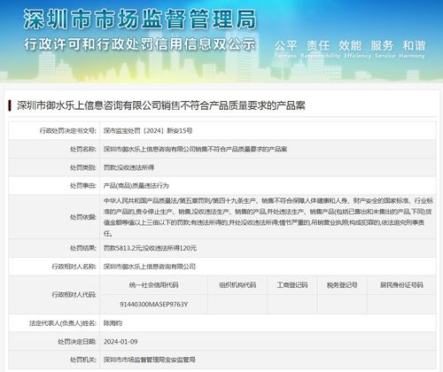 深圳市御水樂(lè)上信息咨詢銷(xiāo)售不符合產(chǎn)品質(zhì)量要求的產(chǎn)品案